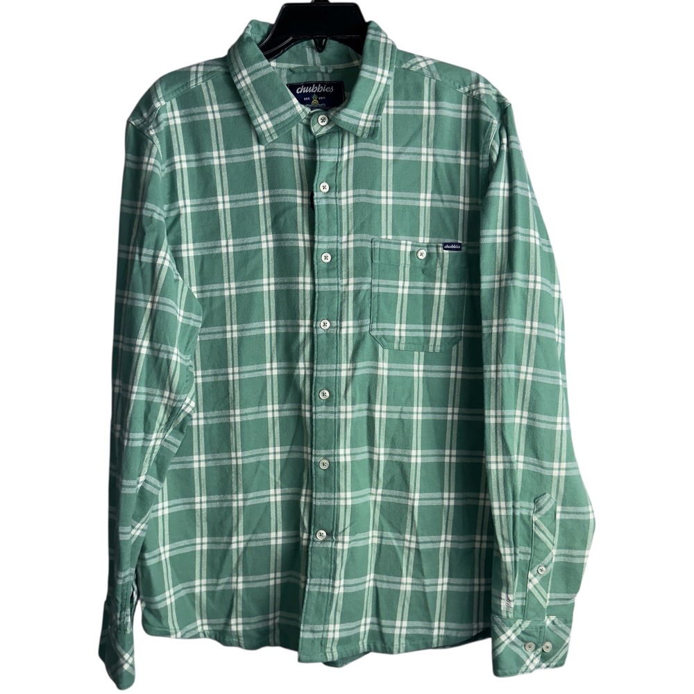 Chubbies Medium The Fresh Clipping Green Classic Flannel Long Sleeve Shirt NWT